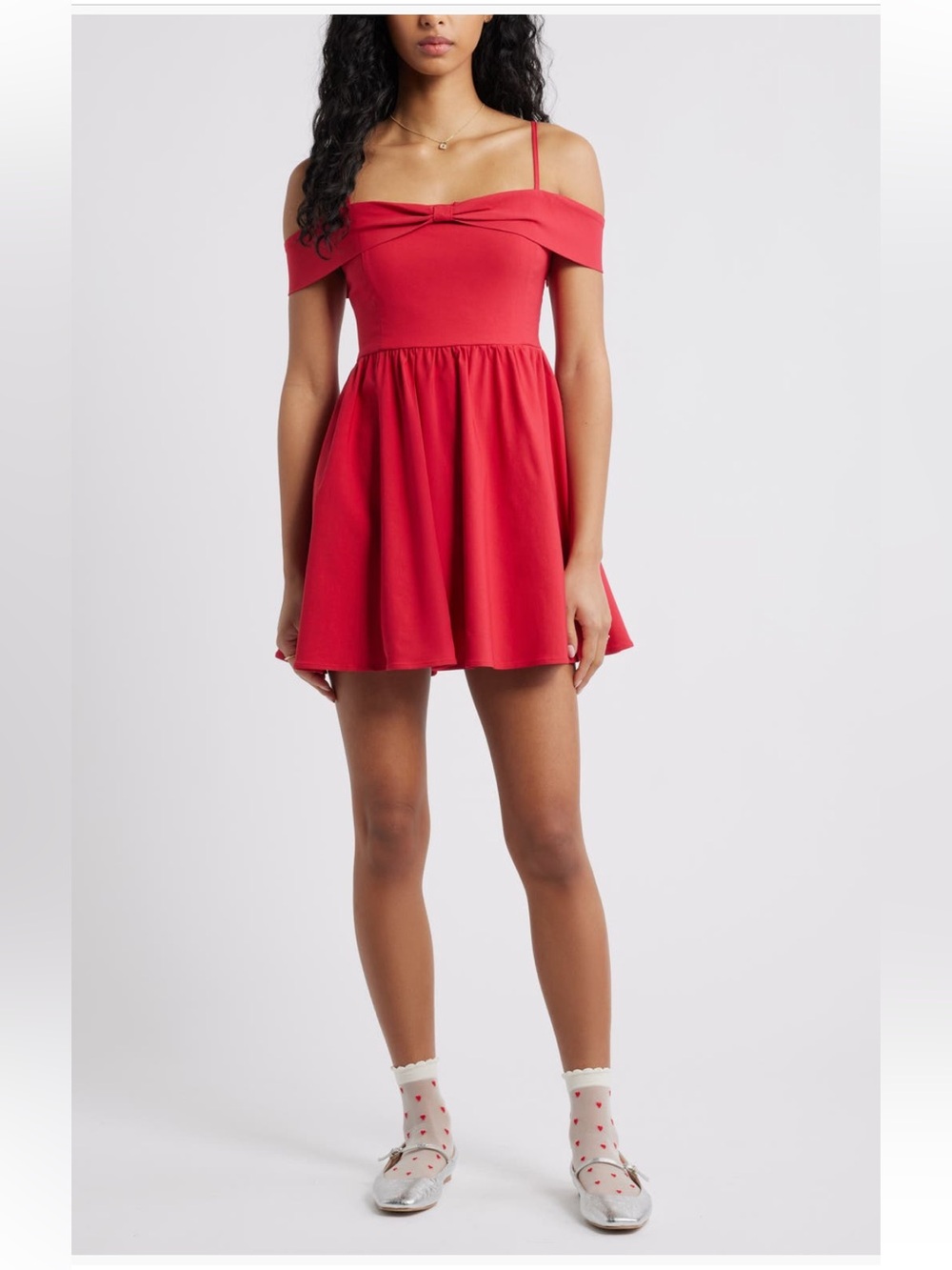🦚2/$70🦚 bp NWT Bright Red Spaghetti-Strap off-the shoulder Mini-dress/Sundress
